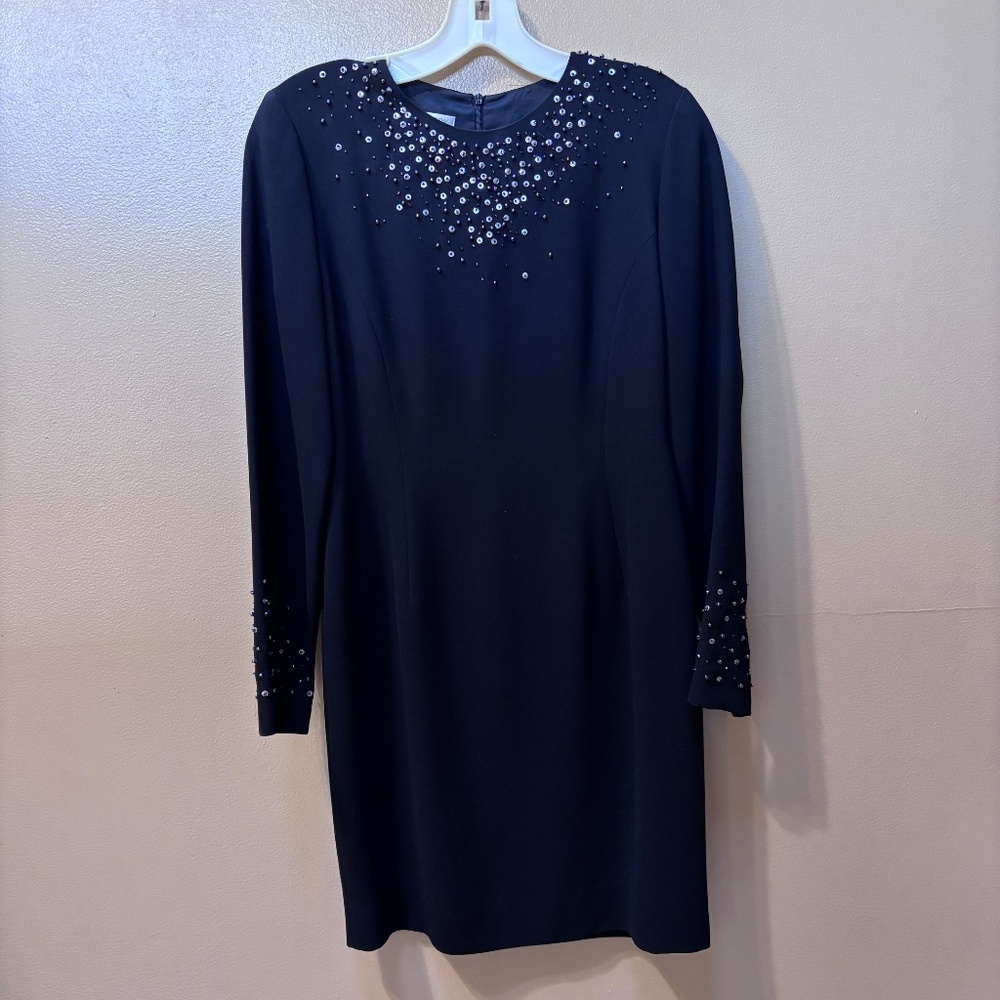 Jones New York Special Occasion Beaded Sequin Black Long Sleeve Dress Size 4P
